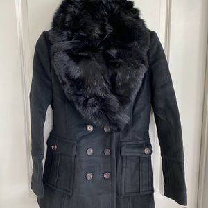 NEW Faux-fur trimmed pea coat (never worn)